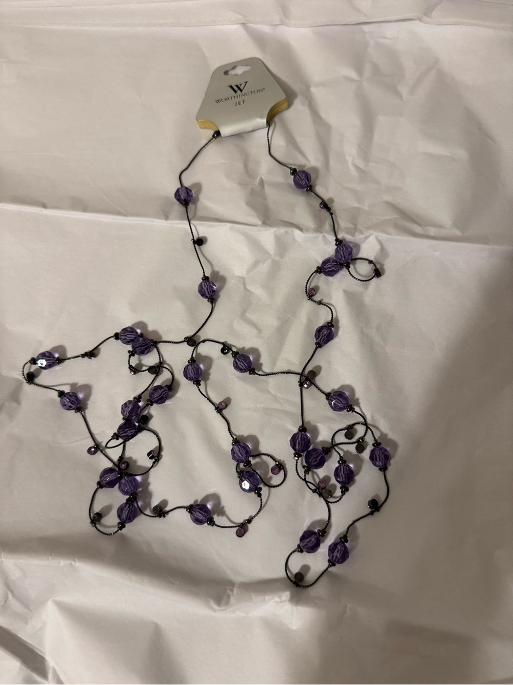 Worthington Amethyst Faceted Bead Long Layering Necklace